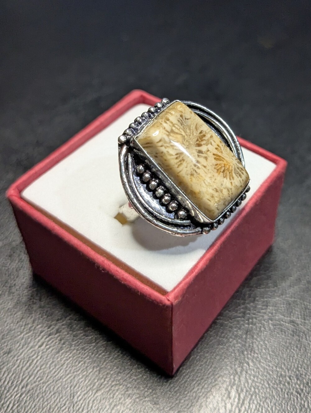 Handcrafted Fossil Coral Statement Ring   (7.25)